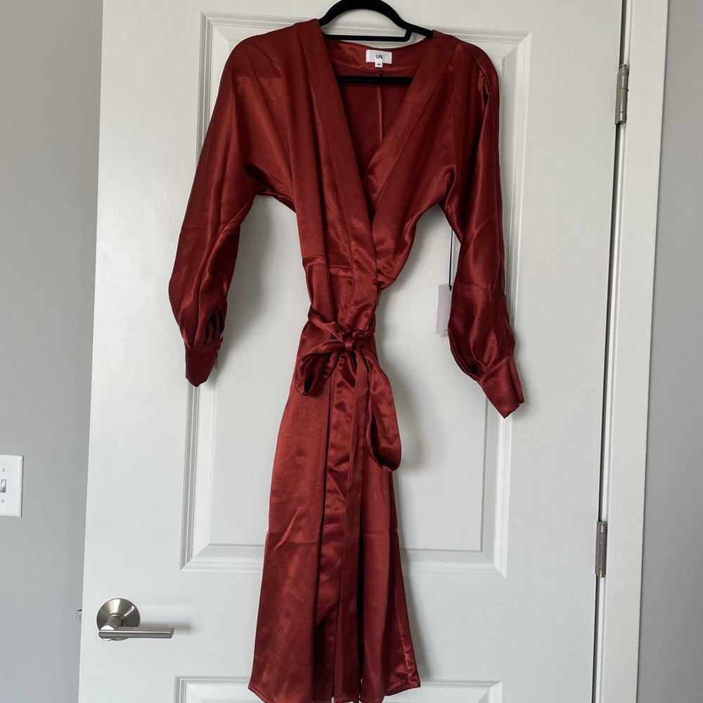 LPA | Revolve Wrap Dress in Cherry Brown - Picture 3 of 6